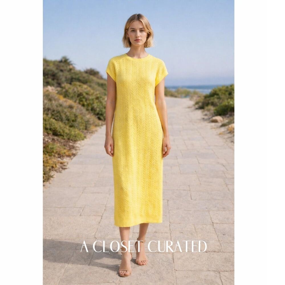 Mr. Mittens Pointelle Knit Cotton Midi Dress Medium / Large Yellow NEW